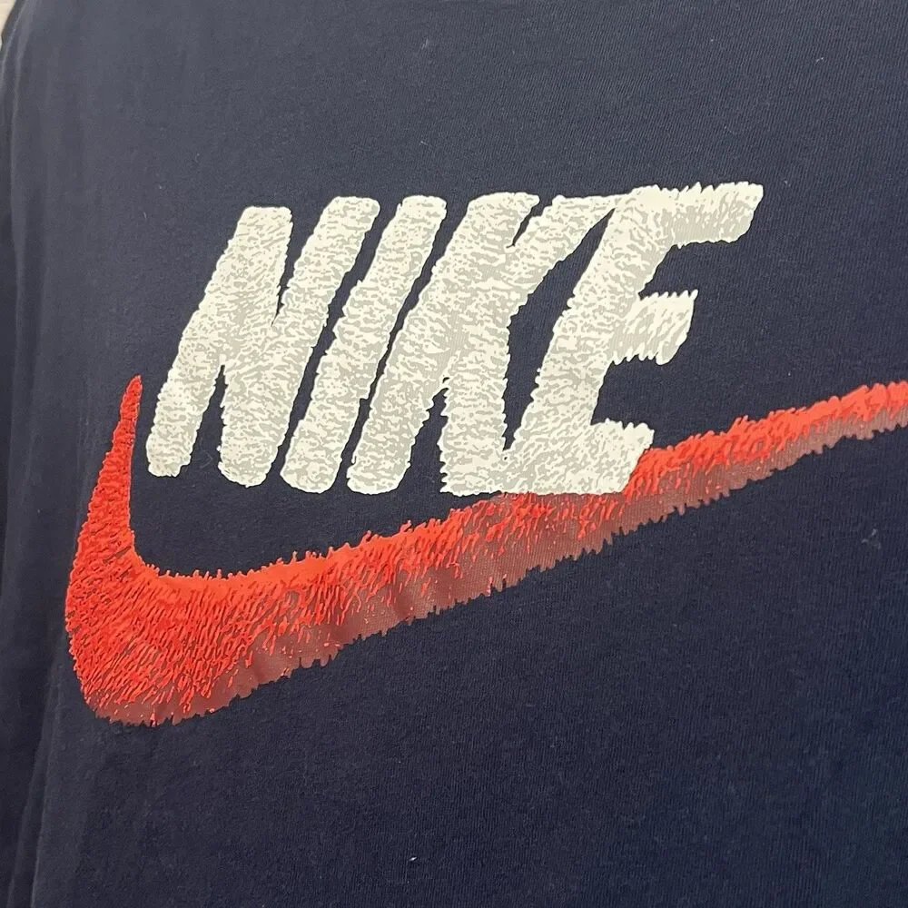 Vtg The Nike Tee Red Swoosh Navy Blue Nike T-shirt Size XXL 2XL Short Sleeve